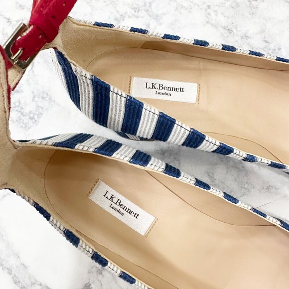 LK Bennett Hadley Blue White Striped Closed Courts Heels - Picture 9 of 14